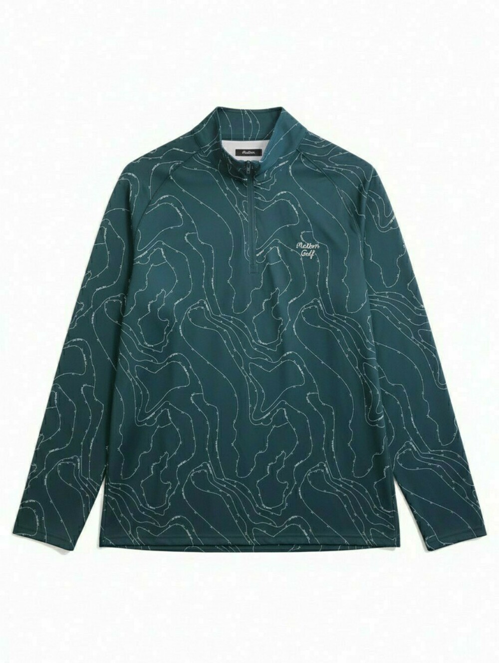 Rare Malbon Golf Contour Topographic Print Quarter Zip Green Pullover Size Large